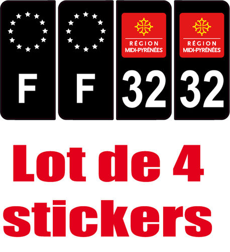 32 département + F Noir sticker x 4